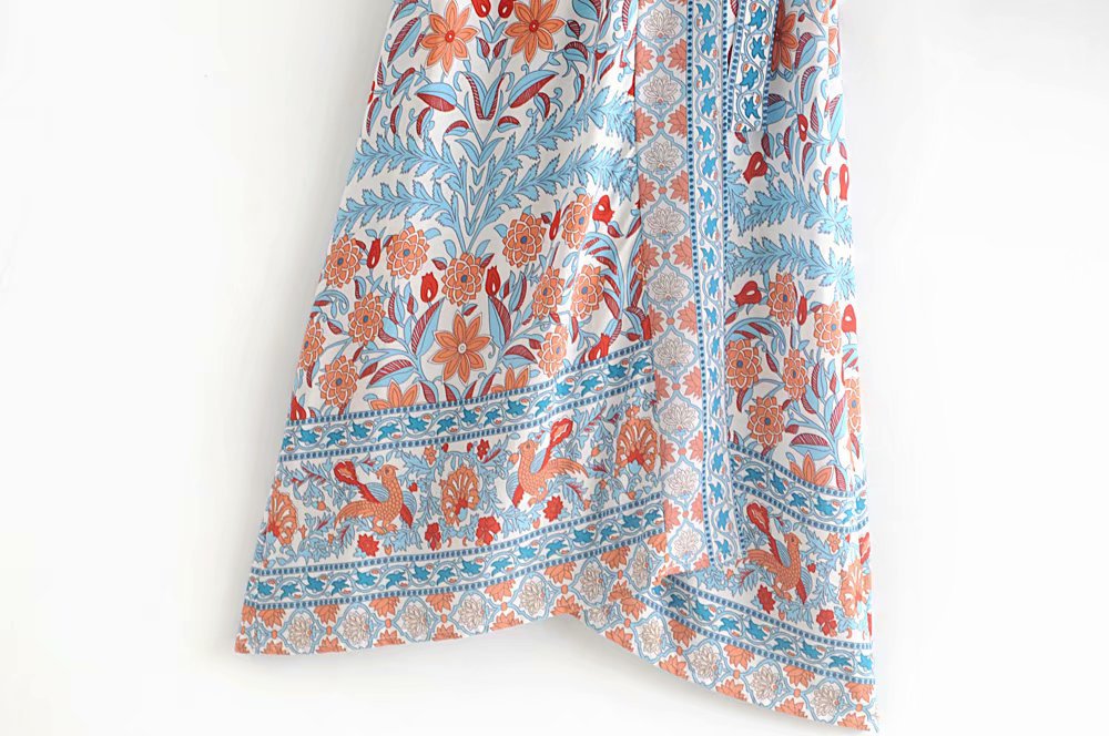 Women's Holiday Long Skirt With Printed Sleeves