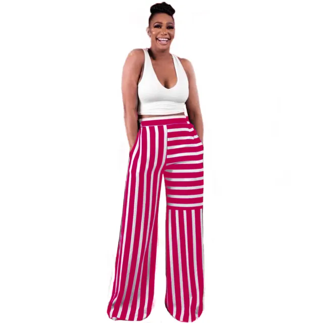 Women's Colorblock Striped Straight Wide Leg Lounge Pants Red And White Stripes - Shop at LoveMi