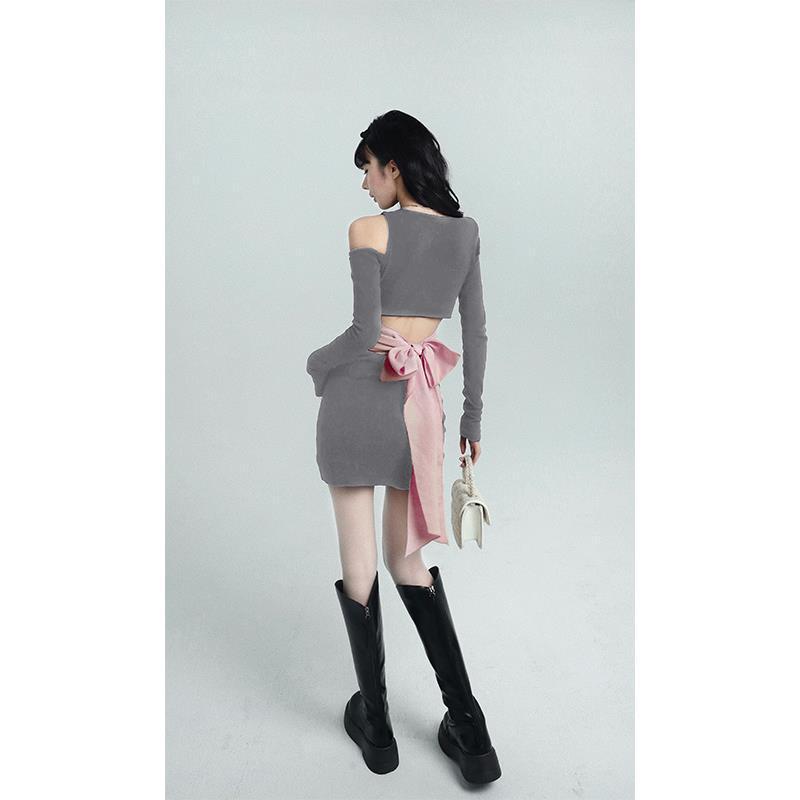 Off-Waist Knit Bow Short Dress, picture 6 of 7