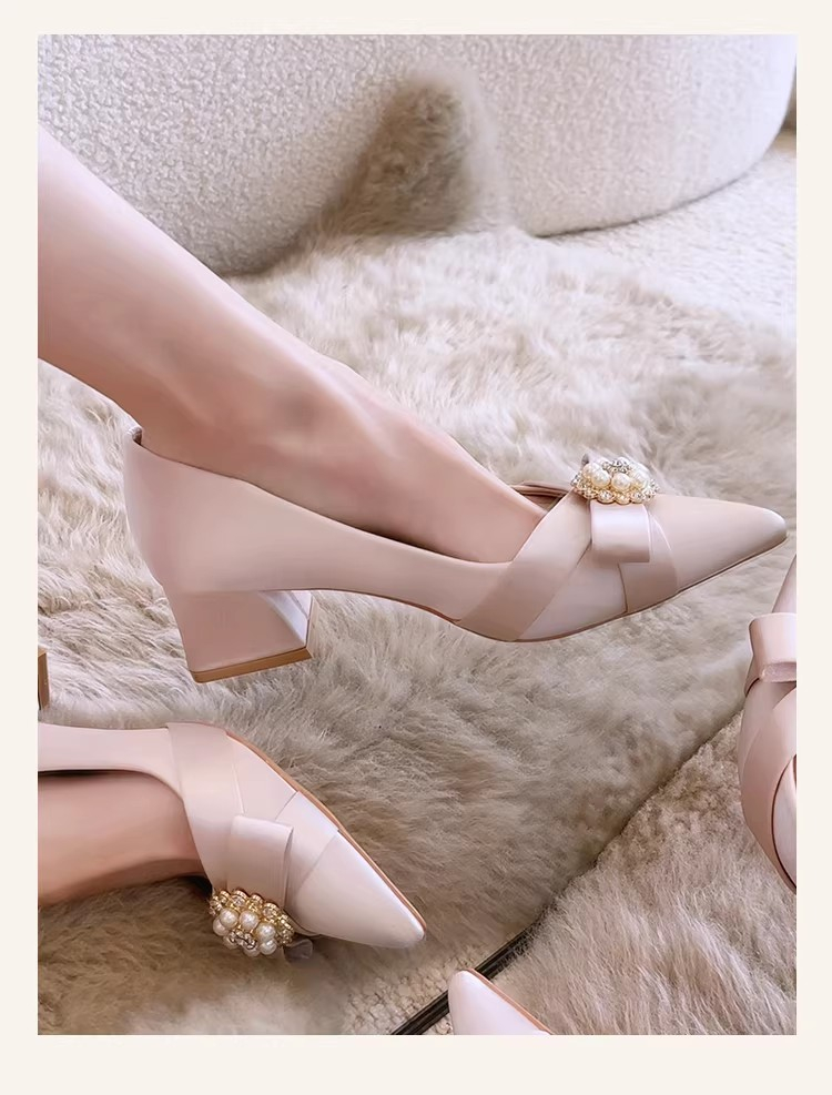 Satin Block Heel Pumps, picture 3 of 5