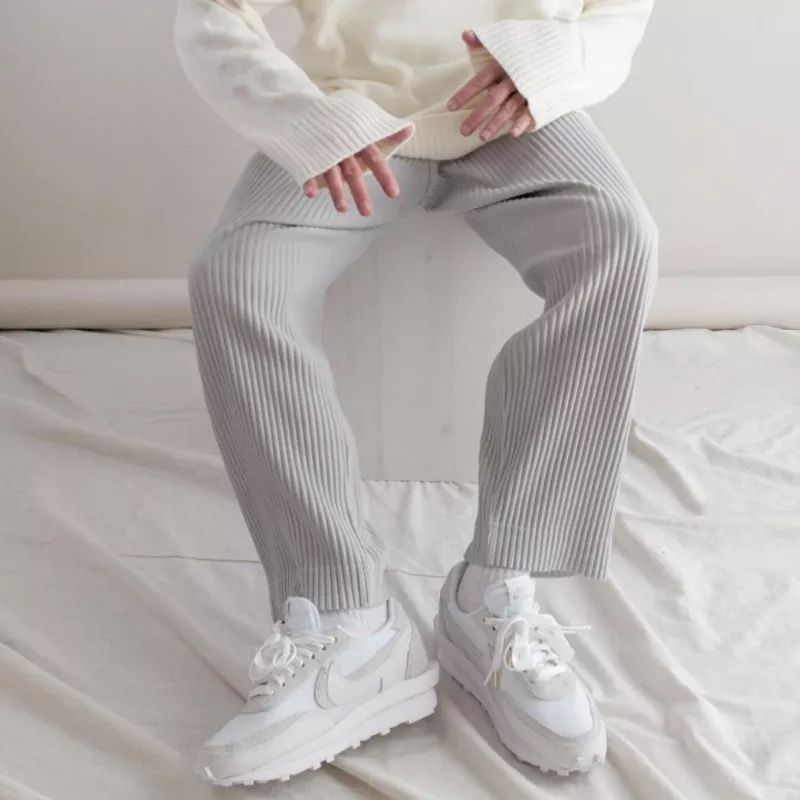 European And American Straight Leg Solid Color Mid-waist Trousers