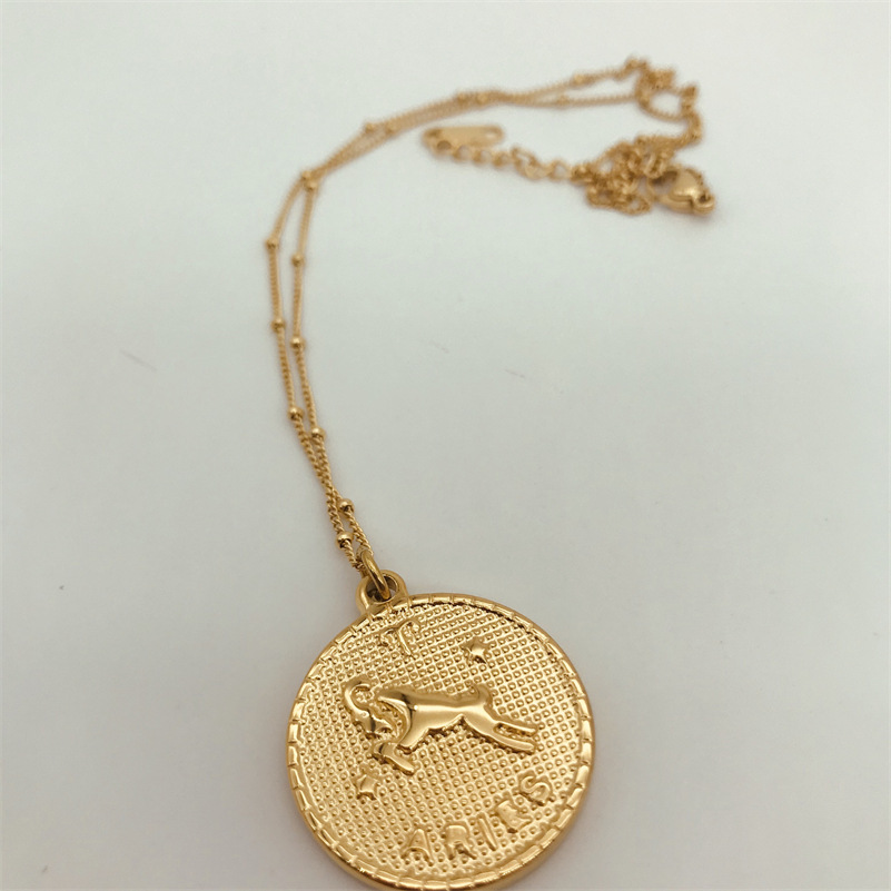 Zodiac Coin Necklace Double Sided Titanium Steel