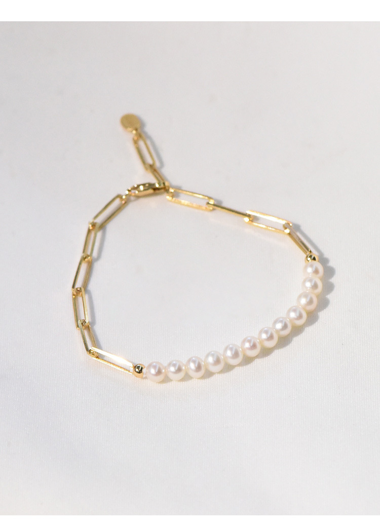 Title 5, Natural Freshwater Pearl Bracelet In 18k Yellow...