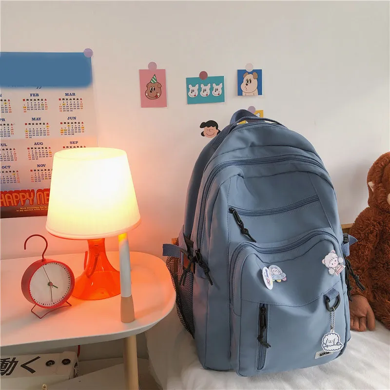 Backpack School Bag Girls Students Schoolbag High Capacity Multi-pocket Design Bags - Blue