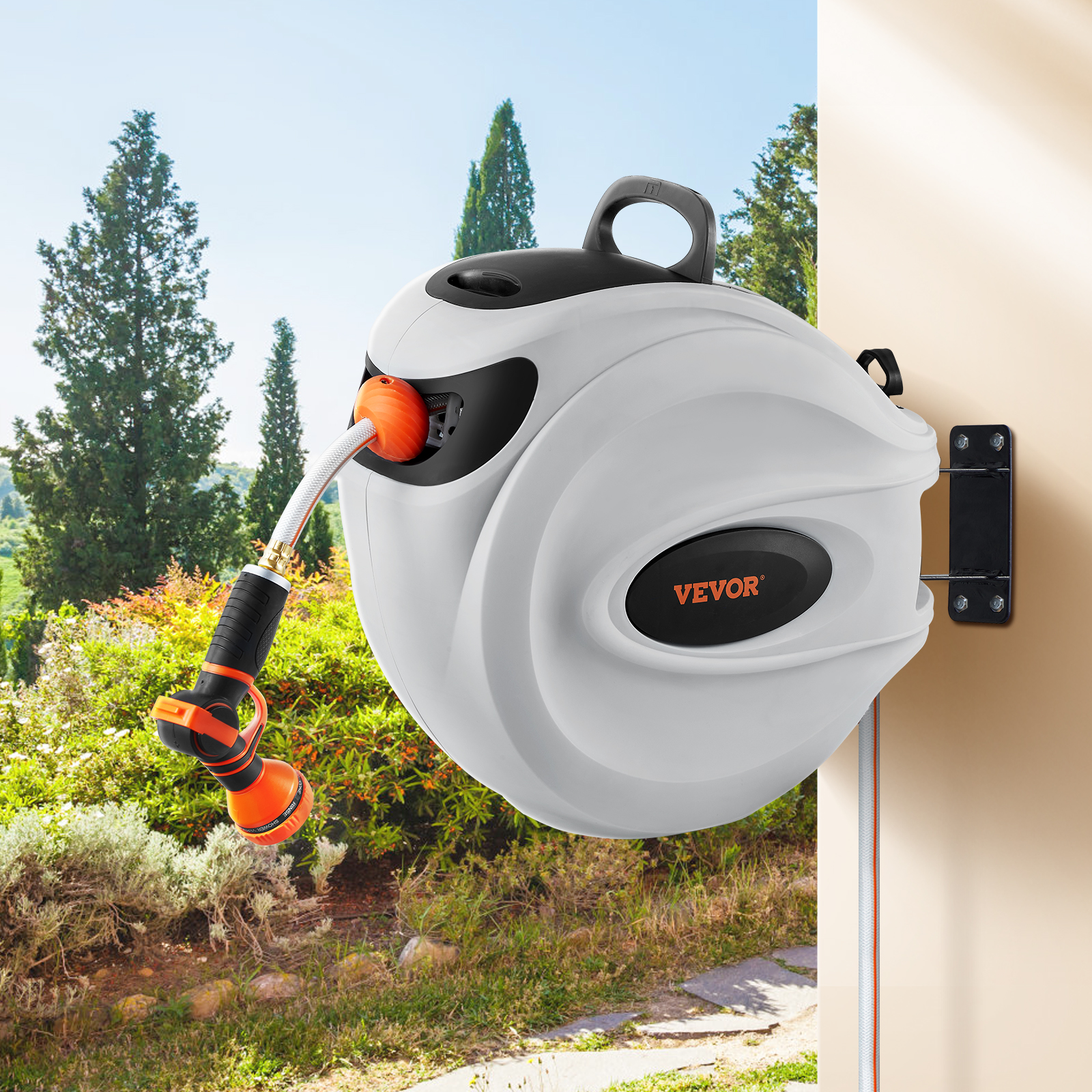 VEVOR Retractable Hose Reel Water Hose Reel 130inch Swivel Wall-Mounted image 6