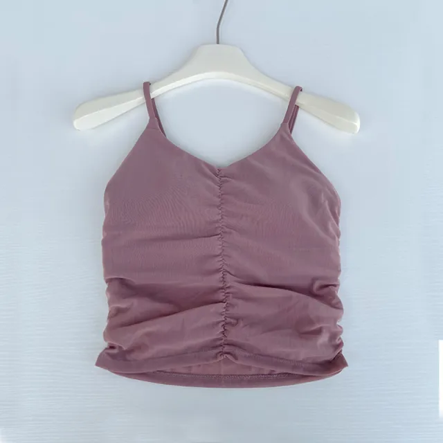 Women's Nude Fabric Pleated Sling Sports Back Mesh Vest Nude - Shop at LoveMi