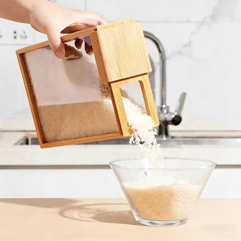 3Pcs Wooden Cereal Containers Storage Set Clear Grain