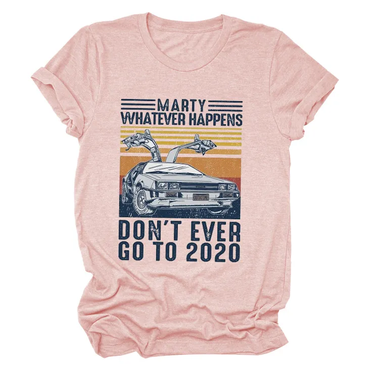 Round Neck Casual Short Sleeve Simple Printed T-shirt - Pink