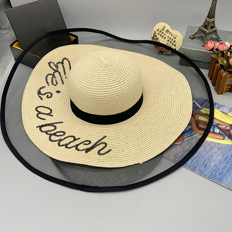 Sequined Letters Big Eaves Sunshade Sunscreen Dome Big Brim Hat
