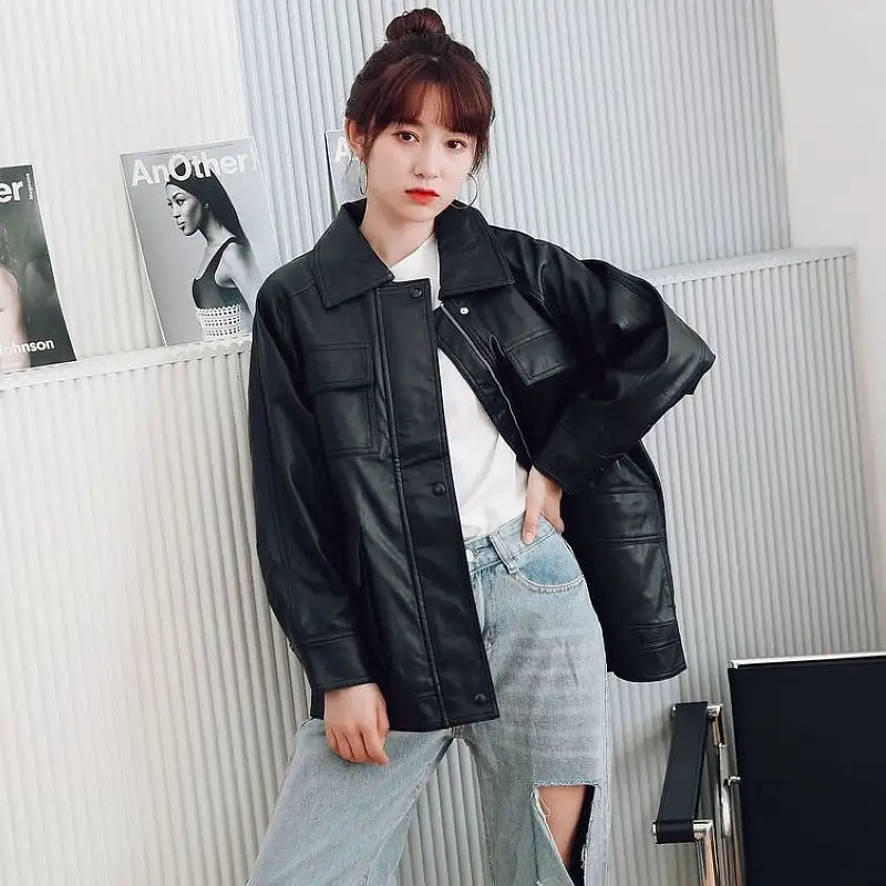 Motorcycle Leather Jacket Mid-length Windbreaker PU