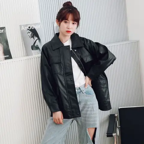 Motorcycle Leather Jacket Mid-length Windbreaker PU