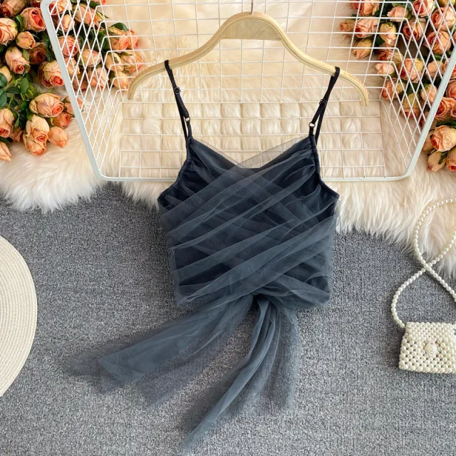 Sling style Bow Backless Top Vest Black - Shop at LoveMi