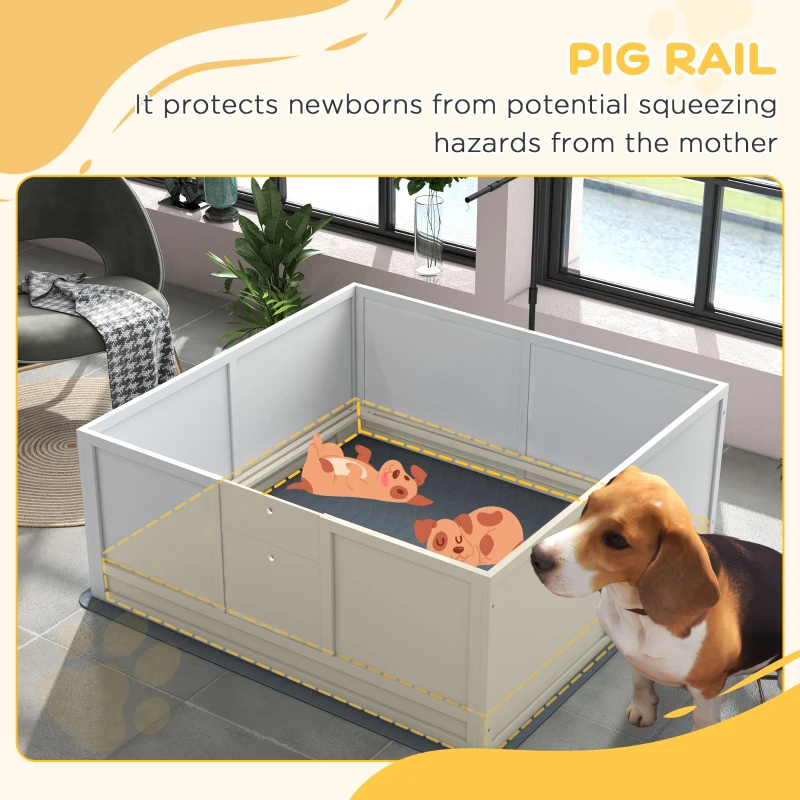 Box For Puppies With Pee Pad, Pig Rail, Adjustable Door For Small, Medium & Large Breed Dogs Birth