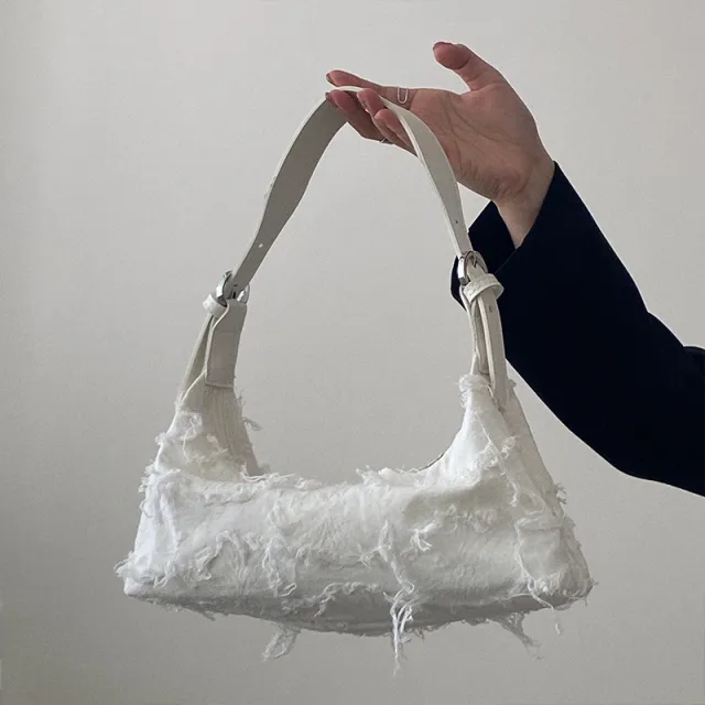 Simple Denim Crescent Single Shoulder Messenger Bag White - Shop at LoveMi