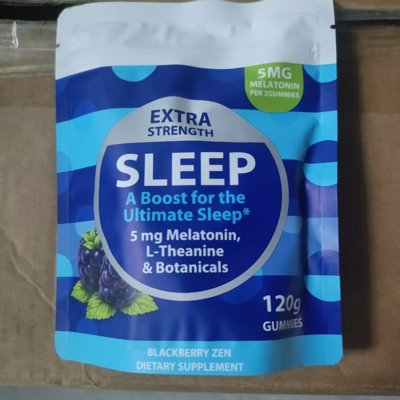 Jeleuri cu melatonină, 5 mg, cu aromă de L-teanină și mure pentru somn.