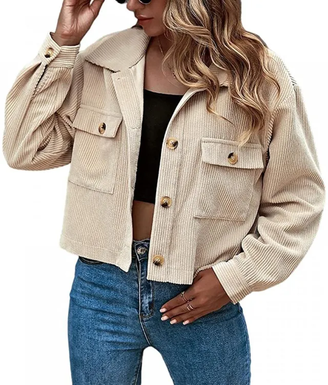 New European And American Fashion Corduroy Ladies Shirt Jacket Apricot - Shop at LoveMi
