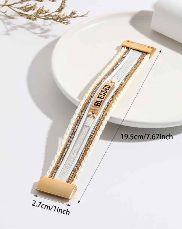 Ethnic style PU leather bracelet alloy sheet