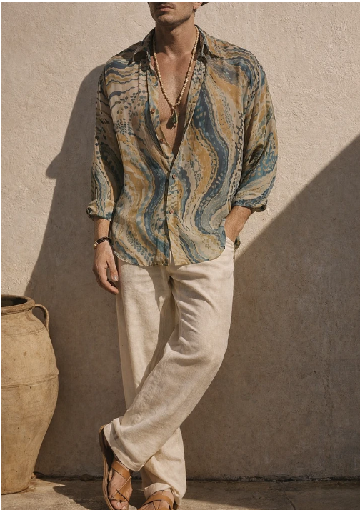Men's Marble Swirl Print Sheer Shirt