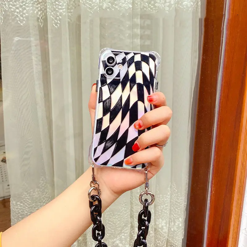Irregular Black Grid Suitable For Iphone12 Portable Chain