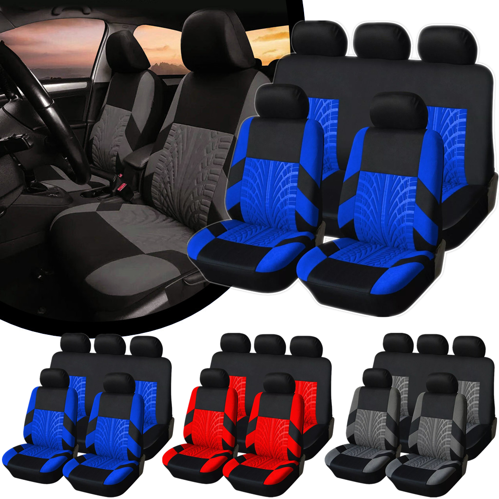 Trax 9pc Full Set Racing Car Fabric Seat Covers Protectors Black Red Blue Grey — image 2