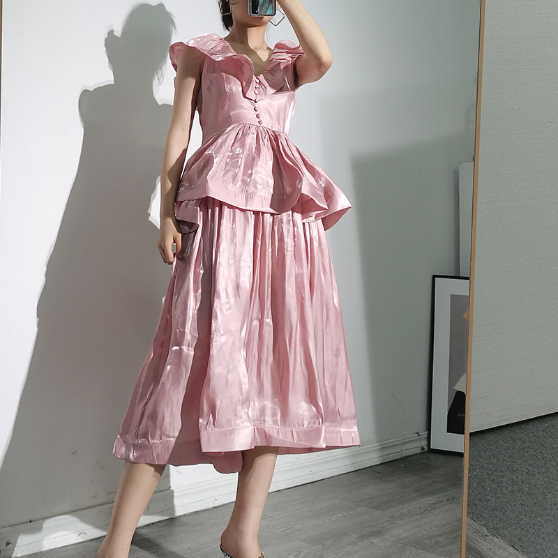 Sleeveless High Waist Slimming Ruffle Pleated Fashion New Women's Skirt