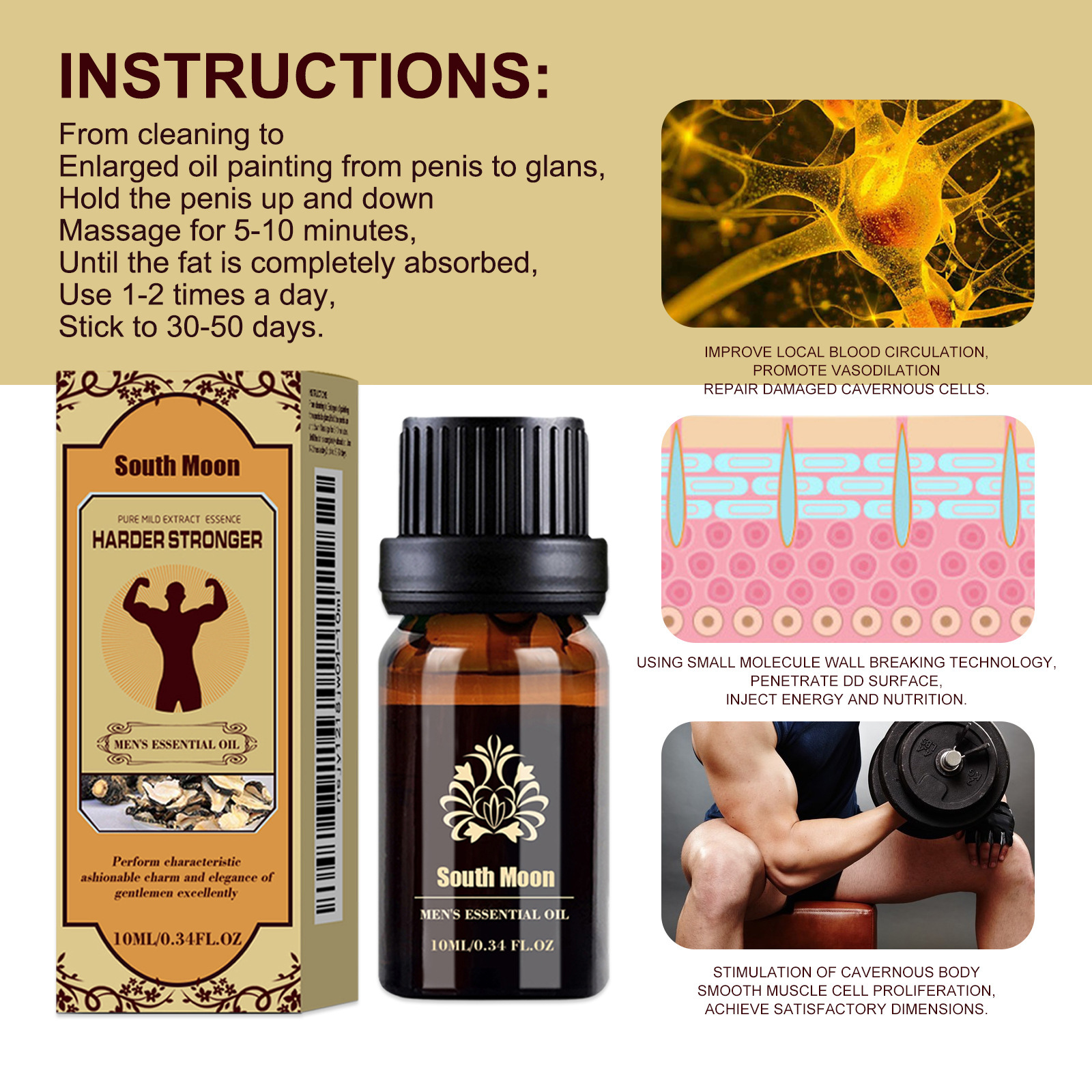 Men's Care Essential Oil, Natural Jojoba & Ophiopogon Extract Massage Oil For Private Area, Improve Blood Circulation, Nourish & Boost Vitality, 10ml — foto 2