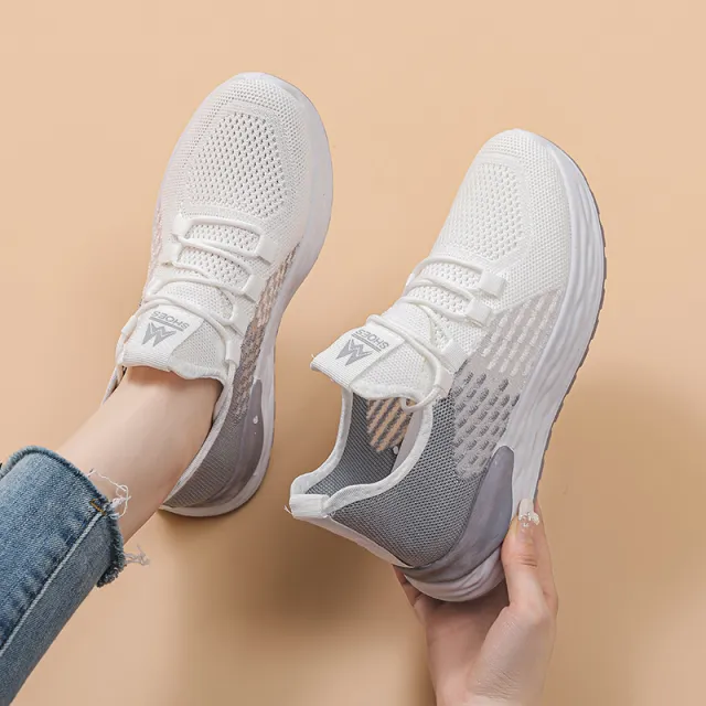 Sneakers Breathable Comfortable Hollowed Out Flying Mesh Surface Gray - Shop at LoveMi