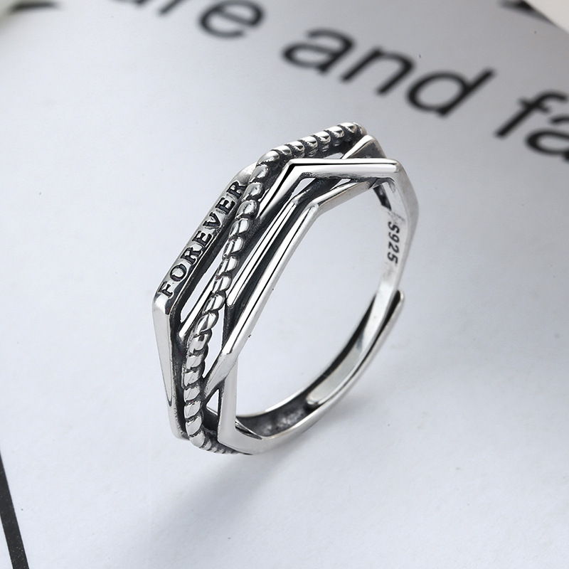 Fashion Sterling Silver Irregular Line Cross Ring
