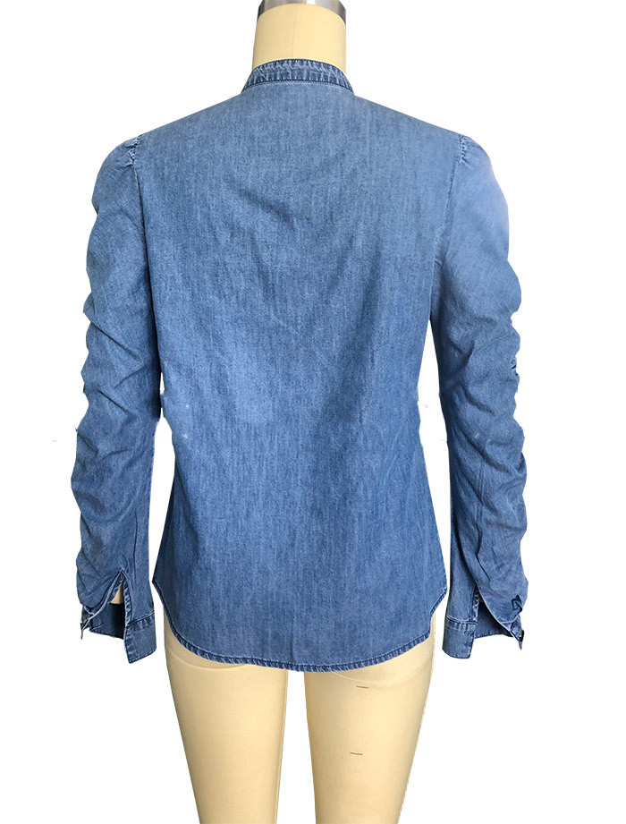 Title 4, Long-sleeved Simple Commuter Thin Denim Top