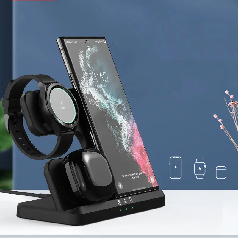 Vertical Wireless Charger Dock 3in1 Mobile Phone Headphone Charging