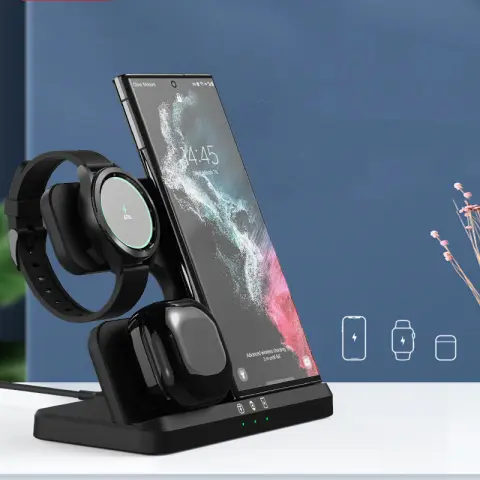 Vertical Wireless Charger Dock 3in1 Mobile Phone Headphone Charging