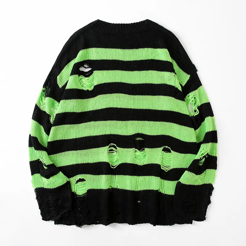 Lovers Ripped Sweater Knitted Round Neckline, Color Matching Outer Wear