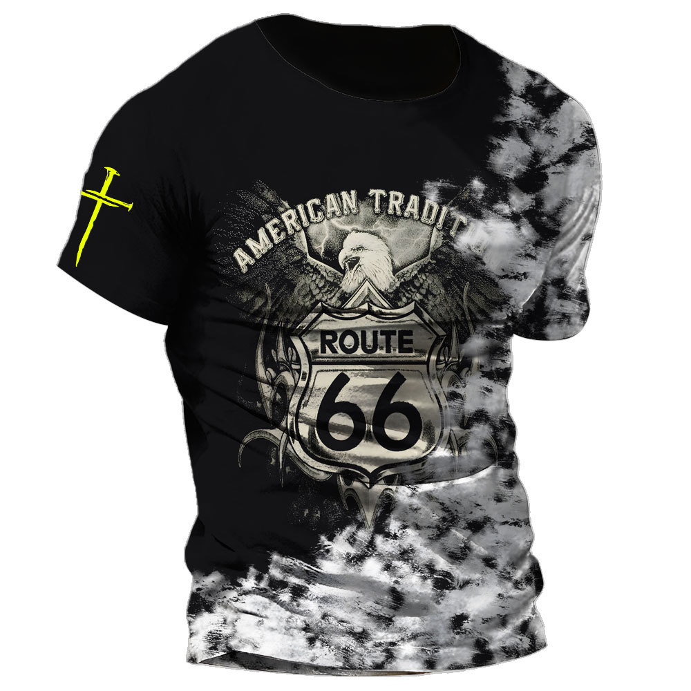 Title 2, T-shirt Hip Hop Motif Route 66 Impression 3D Nu...