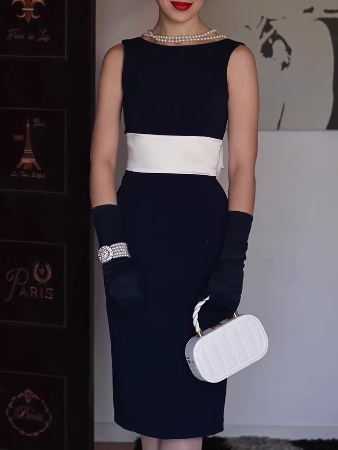 Black And White Contrast Bow Sleeveless Dress