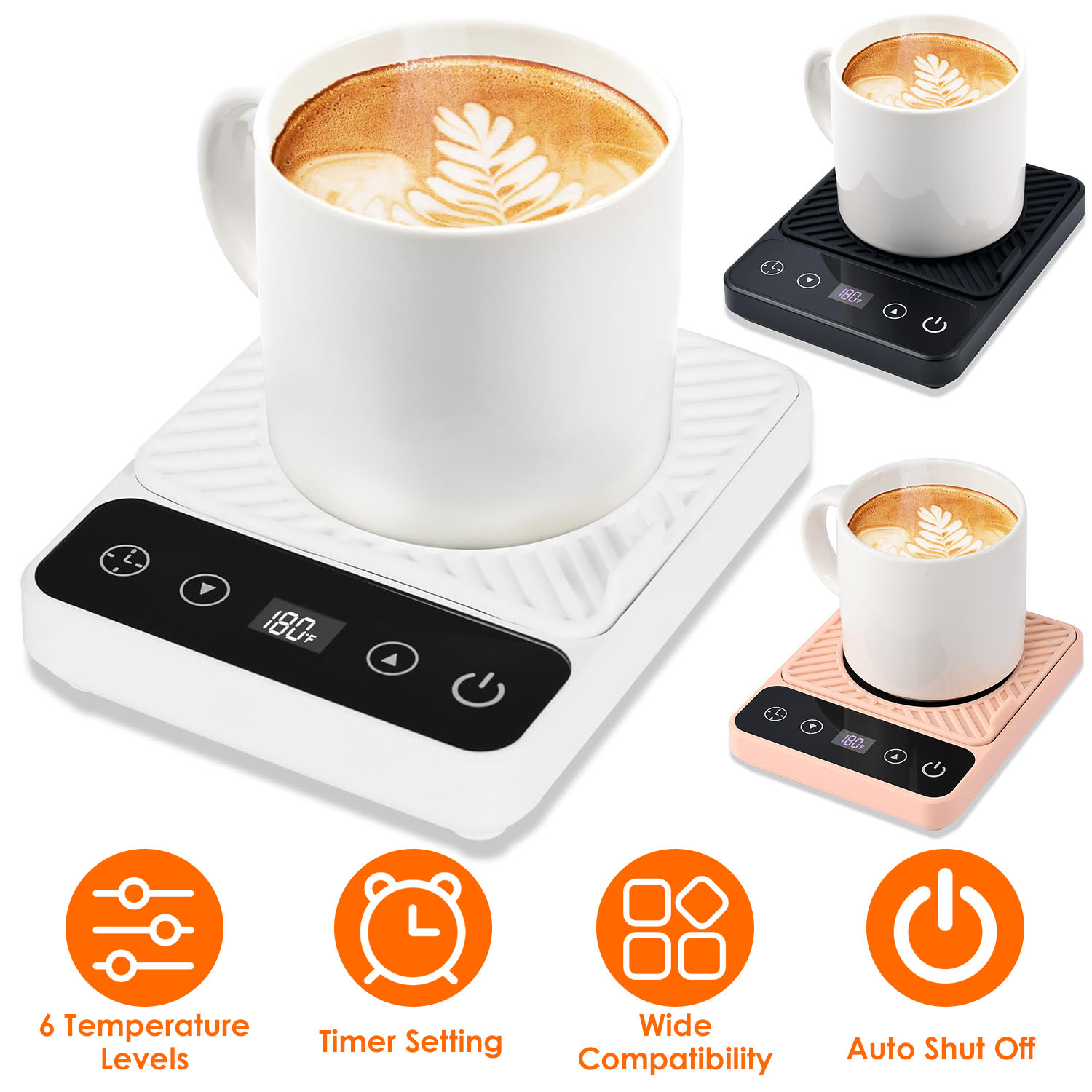 3 Colors Options -- 1Pc Desktop Electric Mug Warmer Auto Shut Off Timer Setting 6 Temperature Levels Cup Warmer For Milk Tea Cup Heating Plate - Image 1