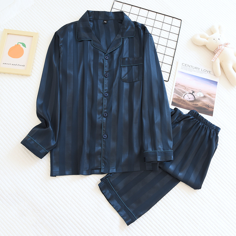 Title 15, Mens Long Sleeve Silk Pajamas Ice Silk Home We...