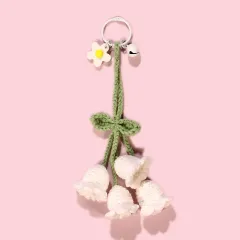 Hand-made Hook Braided Woolen Thread Lily Of The Valley Keychain - White - View 1