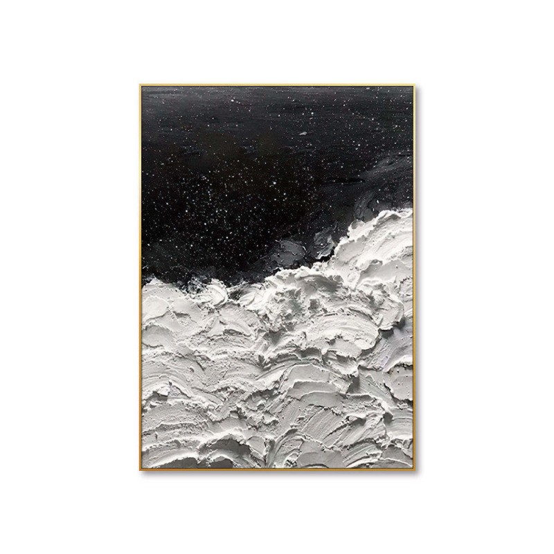 Handmade Thick Abstract Oil Painting Canvas Wall Art Decoration Modern New Design Origianl Art Oceans Of Stars Black And White Seawave Wall Art Dec... Without Inner Frame - Shop at LoveMi