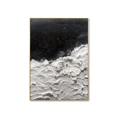 Handmade Thick Abstract Oil Painting Canvas Wall Art Decoration Modern New Design Origianl Art Oceans Of Stars Black And White Seawave Wall Art Dec... - View 1