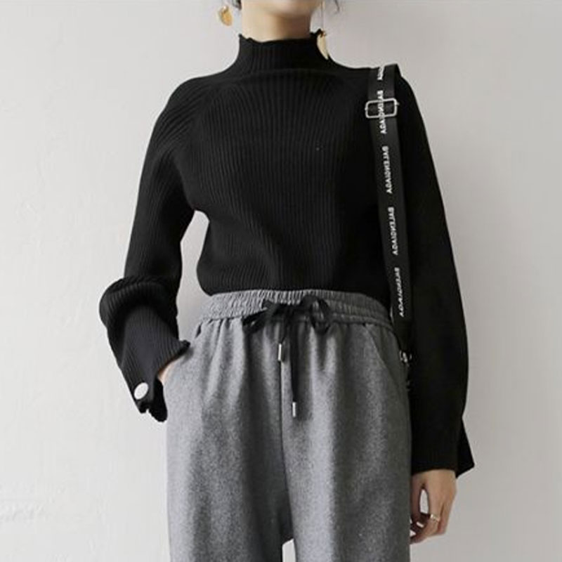 Half Turtleneck Sweater Women Lazy Chic Simple