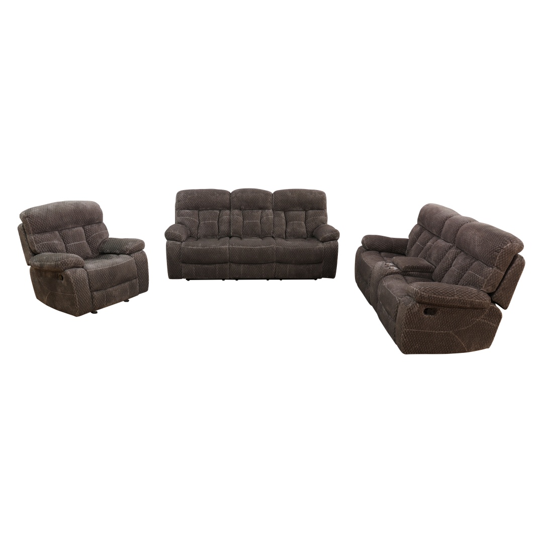Pickup Only--Brown Cashmere Fleece Living Room Recliner Intelligent 3-Piece Sofa Set