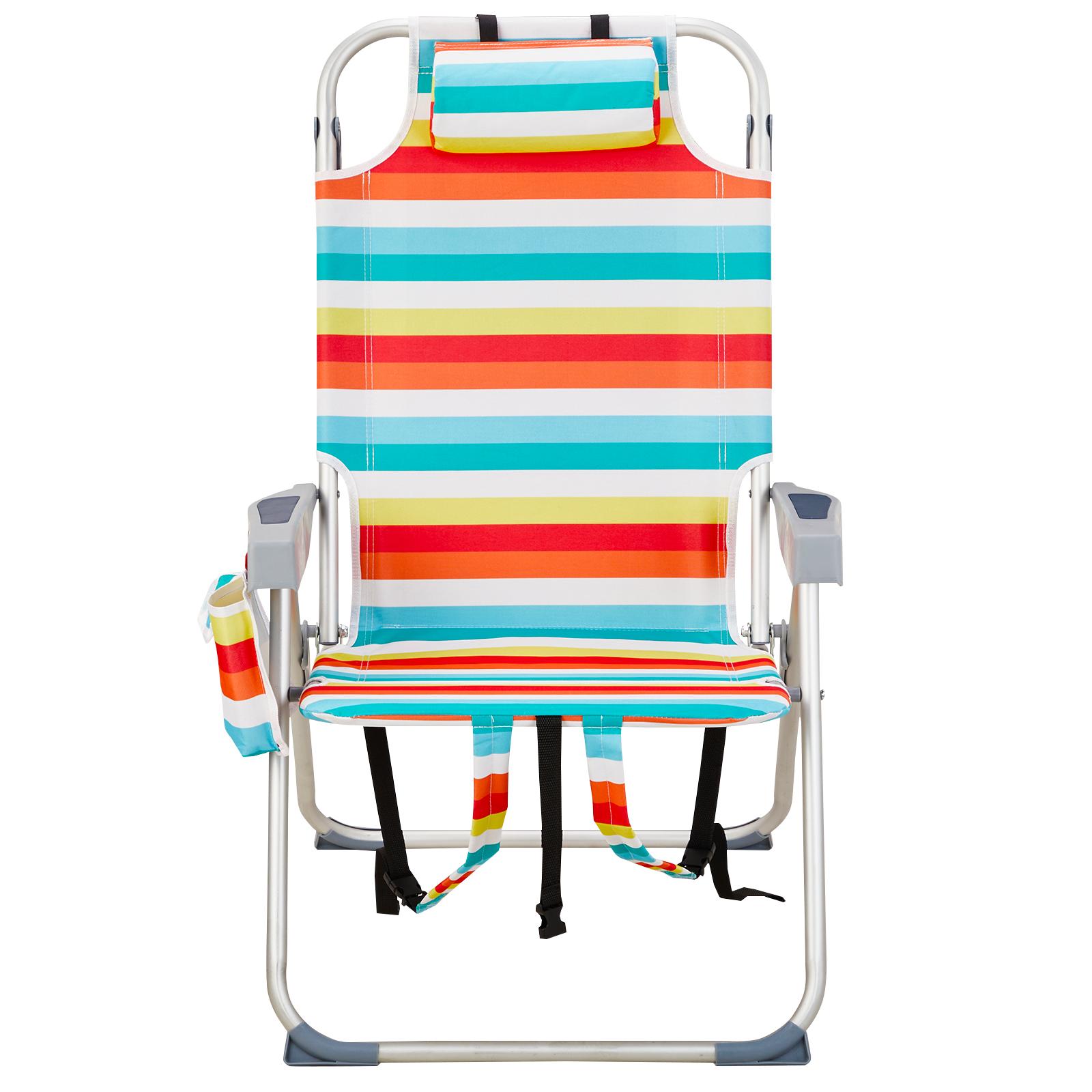 Adjustable Rainbow-Striped Backpack Beach Chair  Portable Folding Lounger With Side Storage Pocket And Pillow  Outdoor Beach, Camping, And Leisure Chair — foto 7