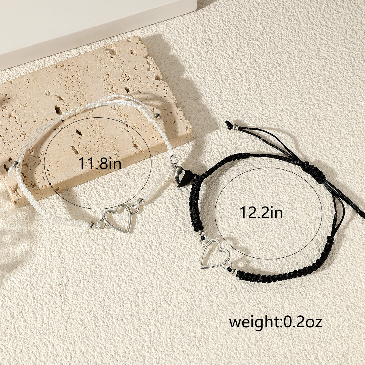 Men's And Women's Fashion Black And White Openwork Love Woven Bracelet