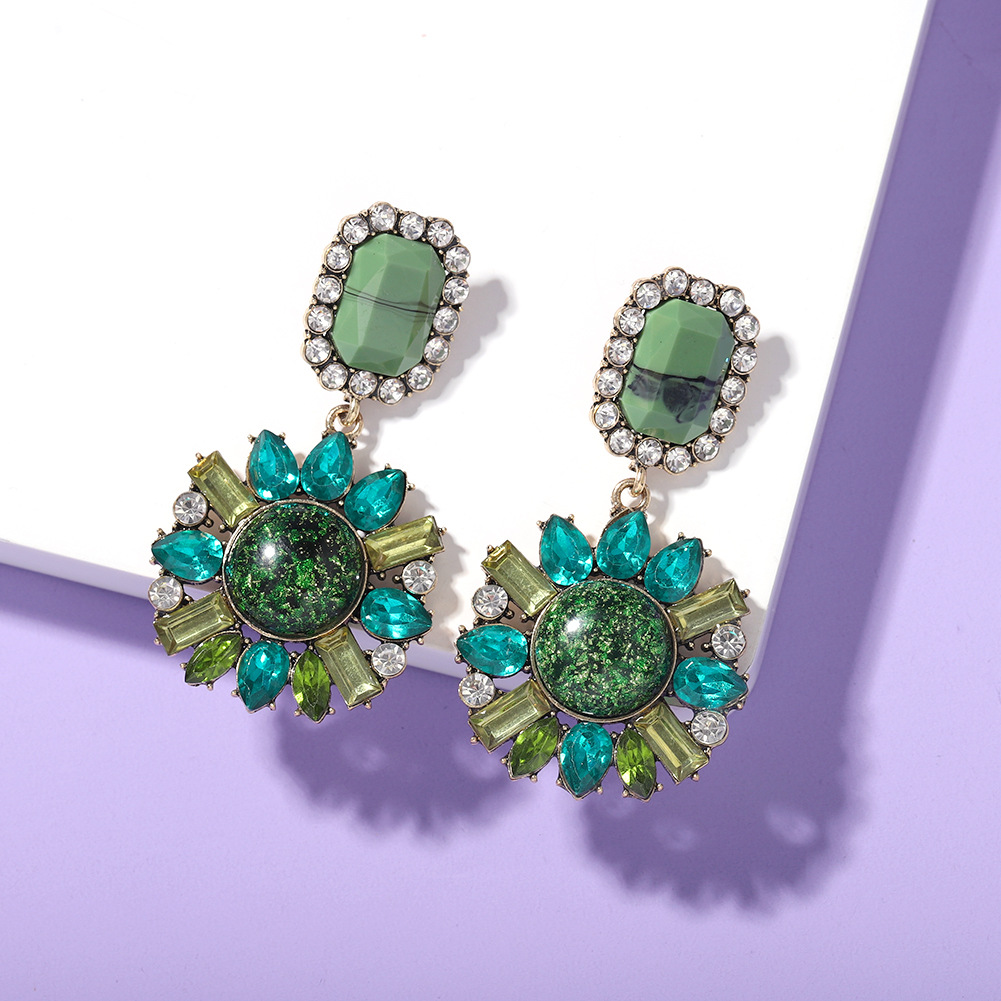 Floral Round Fancy Colored Diamond Earrings Set With Acrylic Diamonds Resort Style