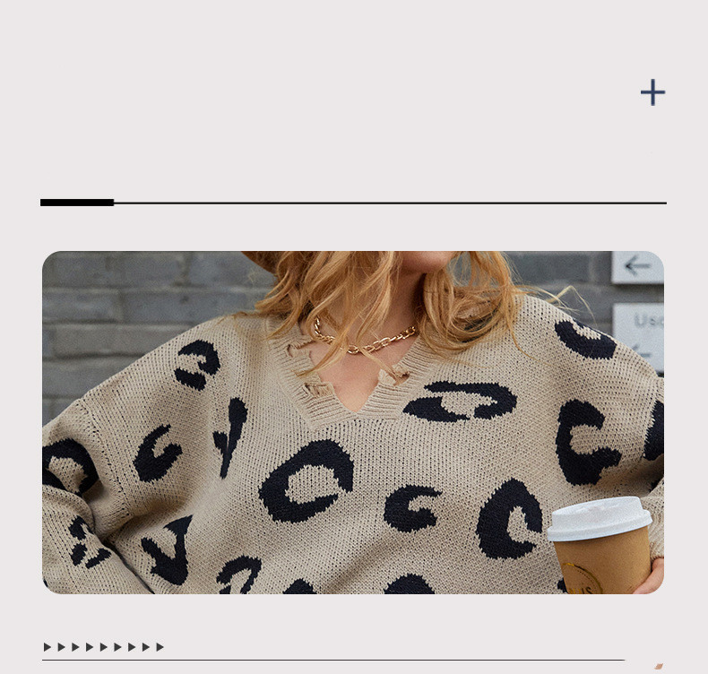 Title 2, Leopardenpullover mit V-Ausschnitt für Damen