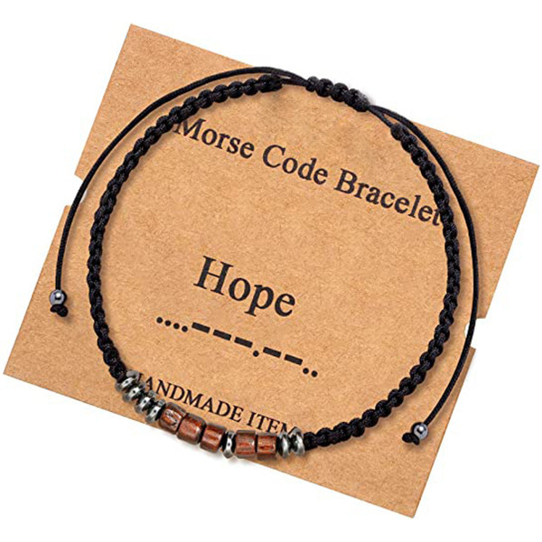 Title 13, Morse Code Bracelet Black Gallstone Wood Beads