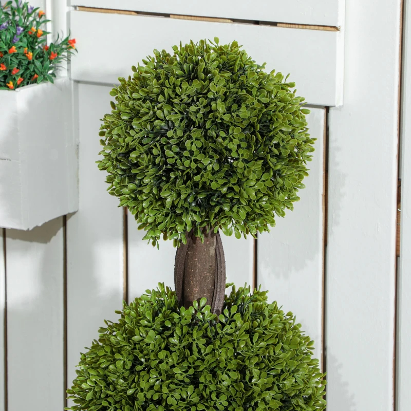 Set Of 2 Artificial Ball Boxwood Topiary Trees, Fake Plants In Pots For Indoor Outdoor Living Room, Green