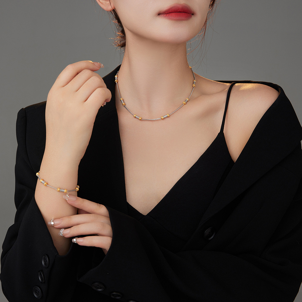 925 Sterling Silver Simple Cold Style Original As Right As Rain Gold And Silver Contrast Color Bracelet