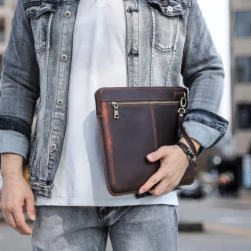 Retro Crazy Horse Leather Notebook Zipper Computer