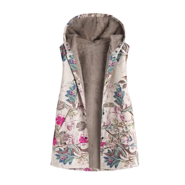 Women's Printed Hooded Sleeveless Top Plush Jacket Rose Red - Shop at LoveMi